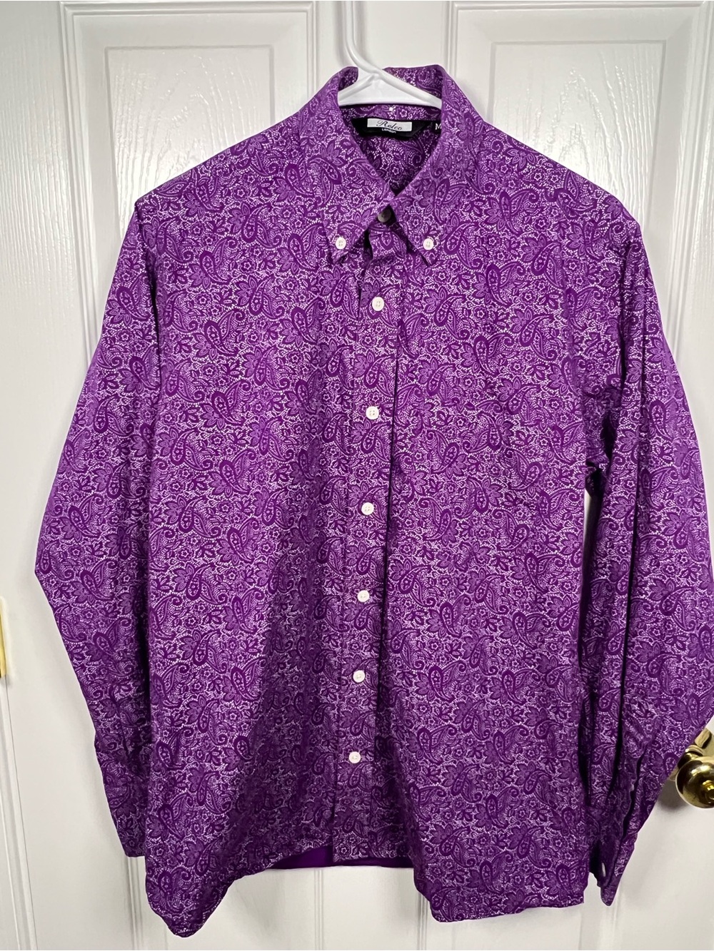 Relco London Men's M Purple Paisley 100% Cotton Mod Button Down Shirt